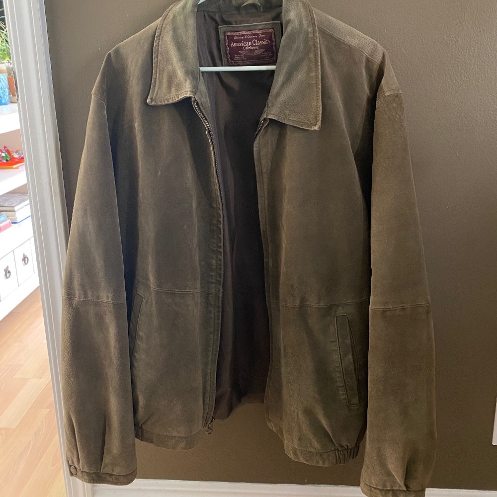 Dark green khaki leather jacket bomber jacket XL american classic